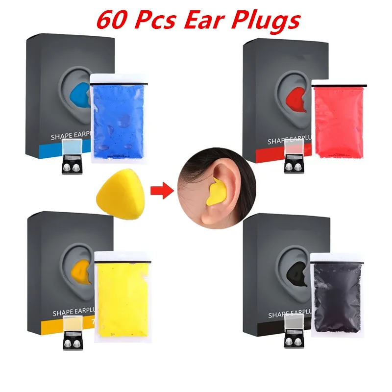 

60Pcs/Pack Moldable Shaped Silicone Anti-noise Ear Plugs Noise Reduction Sleeping Protection Soft Anti-snoring Earplugs