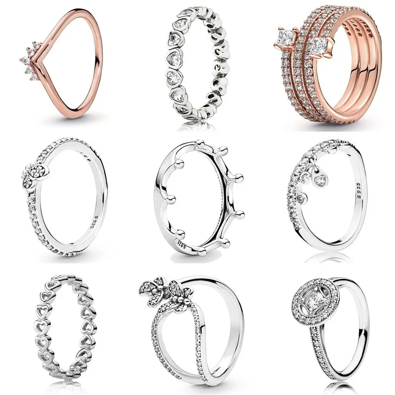 

Authentic 925 Sterling Silver Sparkling Rose Triple Spiral With Crystal Ring For Women Wedding Party Gift Fashion Jewelry