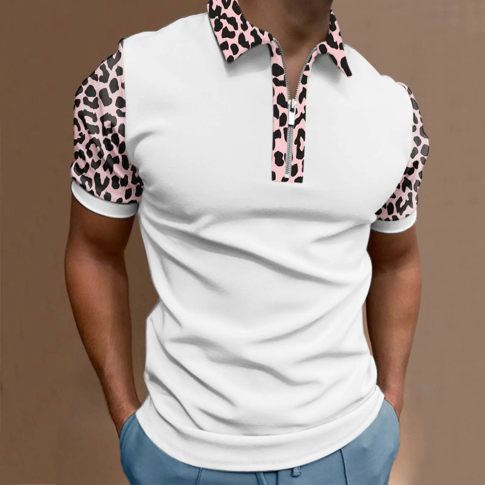 

Male Summer Casual Gradient Print Zipper Turn Down Collar Blouse Short Sleeve Tops Shirt Long Sleeve Athletic Shirts Men
