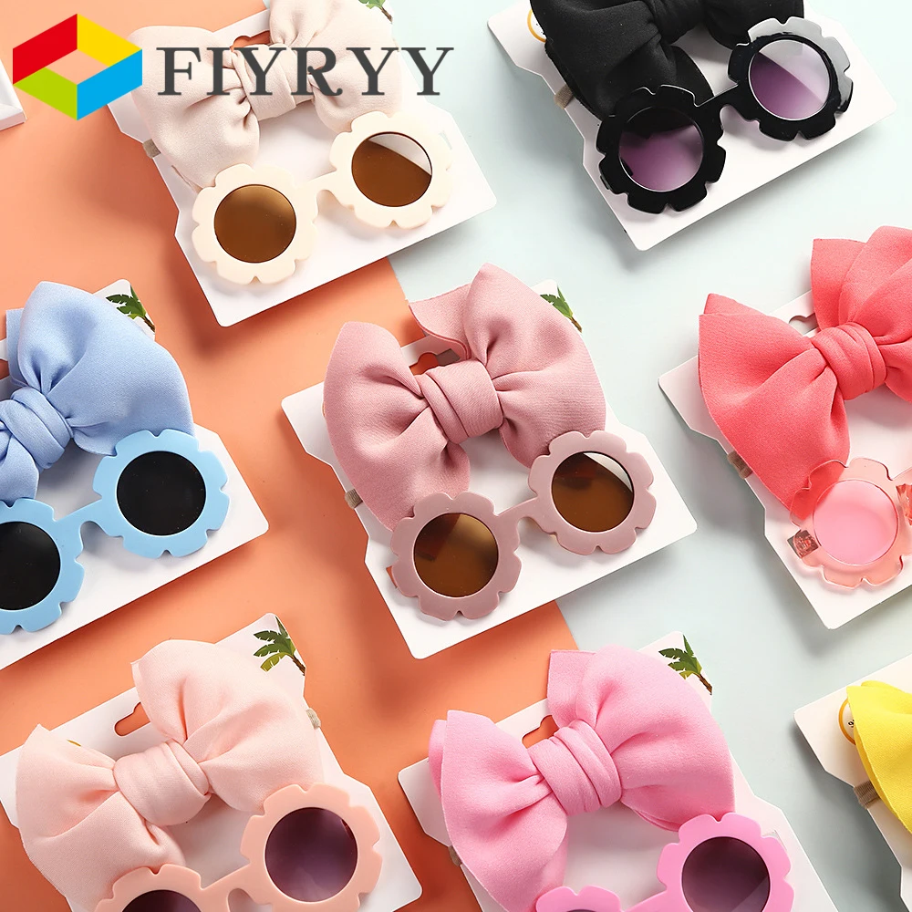 Однотонная повязка на голову с бантом для детей 2 шт.