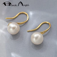 black angel new natural white freshwater pearl drop earrings women simple pearl pendant hook earrings wedding party jewelry