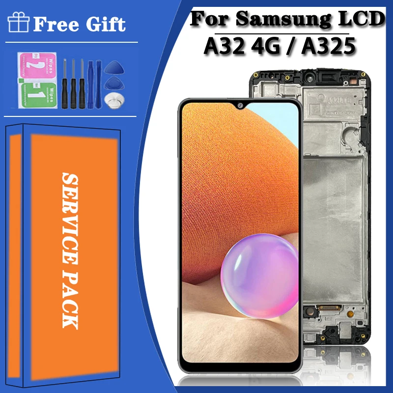 Оригинальный ЖК-дисплей для Samsung Galaxy A32 4G A325, ЖК-дисплей с рамкой, сенсорный дигитайзер, экран для Samsung A32, быстрая замена ЖК-дисплея