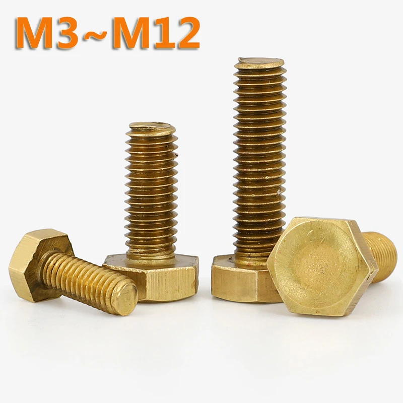 

DIN933 M3 M4 M5 M6 M8 M10 M12~M20 Copper Hexagon Bolt Brass Hexagon Screw Solid Brass Hex Head Bolts Metric Thread Machine Screw
