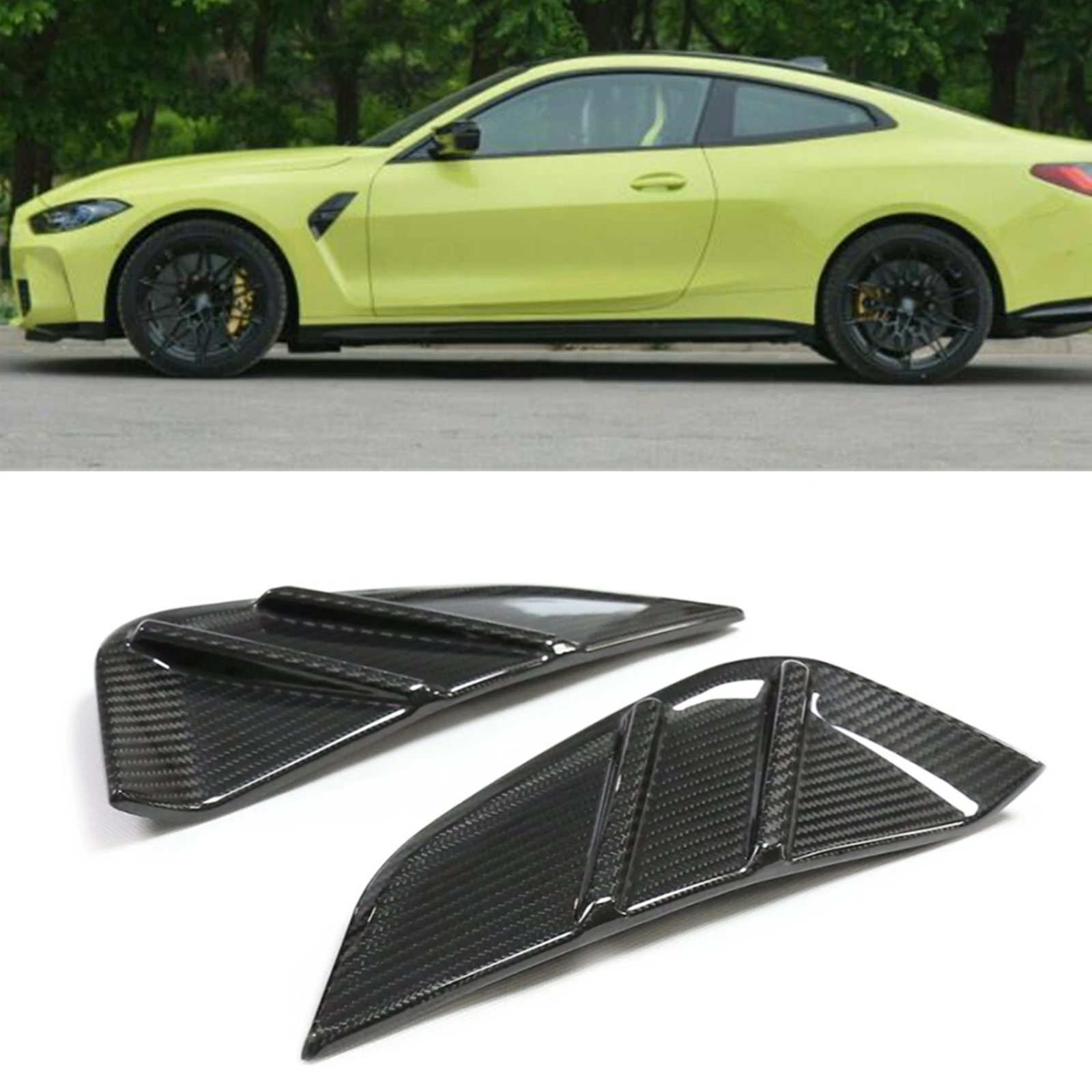 

Боковое крыло, решетка вентиляции для BMW 4 серии G82 G83 M4 2021-2022, автомобильный сплиттер потока из углеродного волокна для воздуховодов, сплиттер, утконовый плавник, Впускной комплект