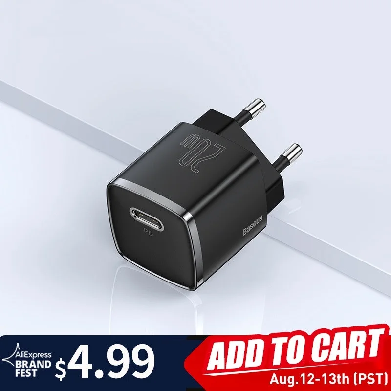 

Зарядное устройство Baseus USB Type-C 20 Вт, портативное зарядное устройство USB C, поддержка быстрой зарядки PD, для iPhone 12 Pro Max 11 Mini 8 Plus