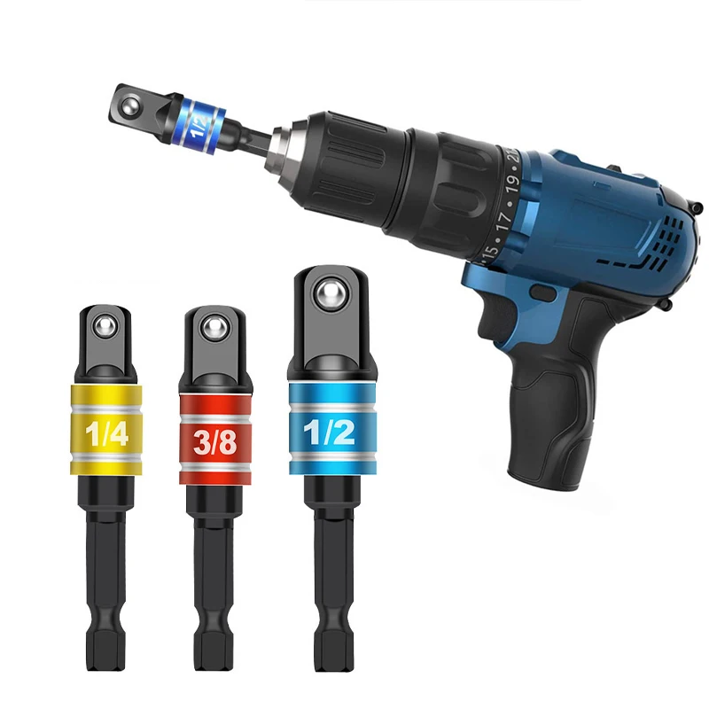 Shank Drill Socket Adapter for Impact Driver with Hex to Square Bits Bar Extension Set 1/4" 3/8" 1/2 Bit Tool | Инструменты
