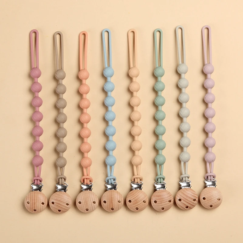 

Baby Bead Pacifier Clips Beech Wood Dummy Chain Holder Newborn Soother Chains Nipple Holder For Babies Teething Toy Baby Chew