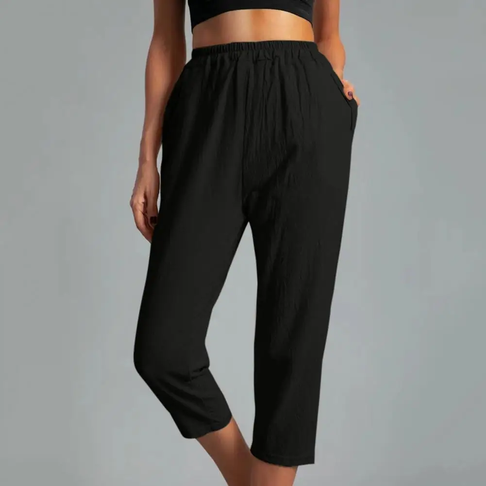 

Women Pants Solid Color All Match Simple Casual Cropped Trousers for Daily Wear
