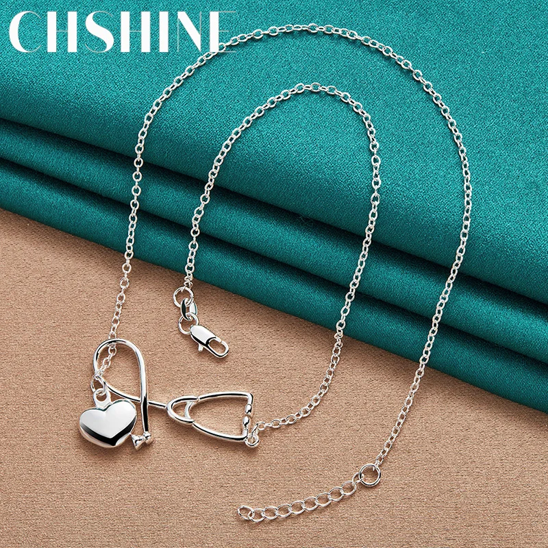 

CHSHINE 925 Sterling Silver Stethoscope Heartbeat 18 Inch Necklace for Women Wedding Engagement Fashion Charm Jewelry