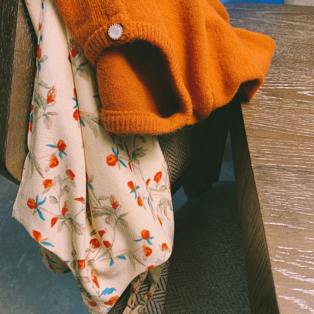 Orange Raccoon Velvet Knit cardigan Women Spring and Autumn 2024 New Korean Sle Short Retro Round neck sweater Outerwear Top