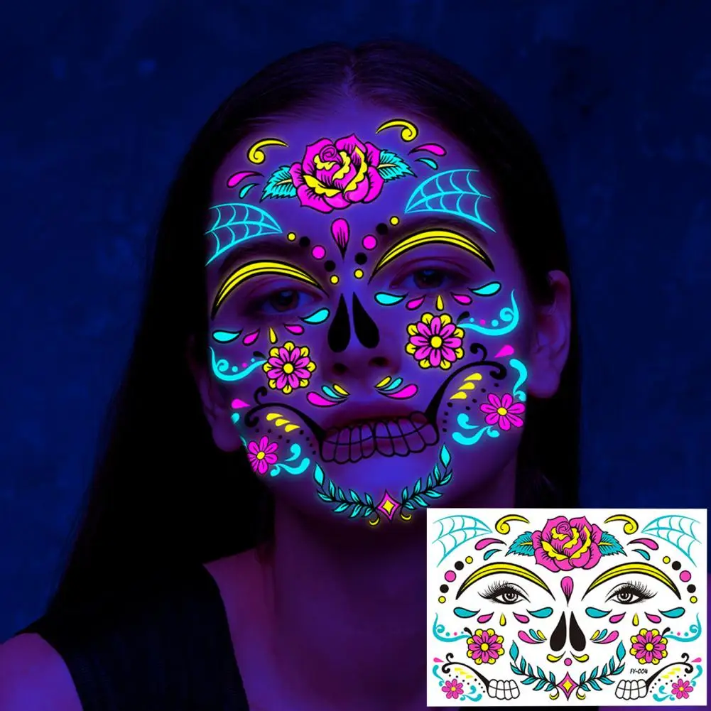 

Fluorescent Halloween Face Tattoo Sticker Day of the Dead Funny Temporary Neon Face Sticker for Festival Masquerade Party Makeup