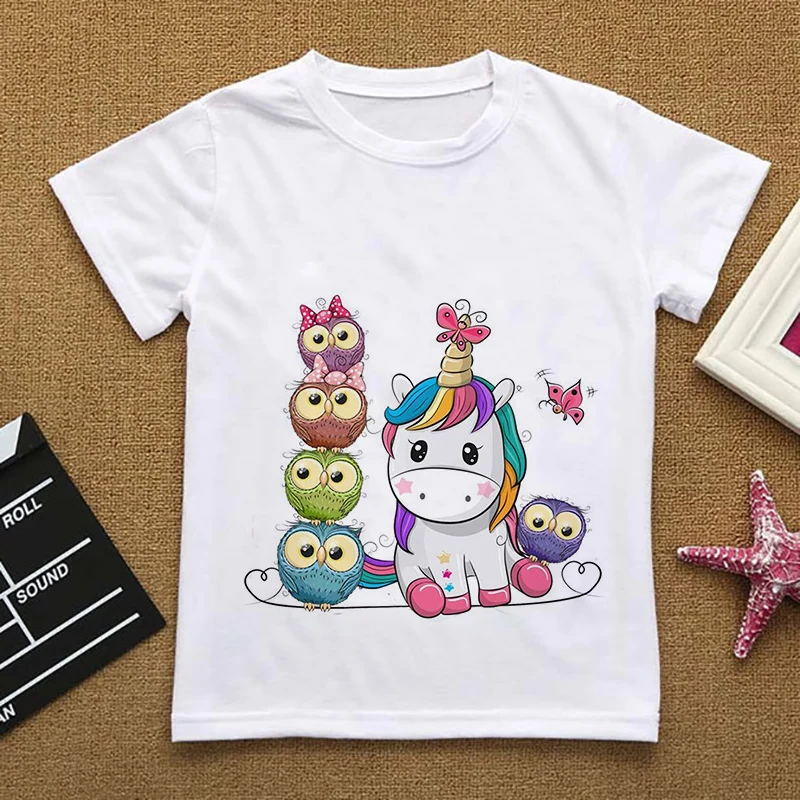 

New 3D Printing T-shirt Cute Animal Street Apparel Girl Fashion Large T-shirt Harajuku 2-14 Year Old Children's Clothing White