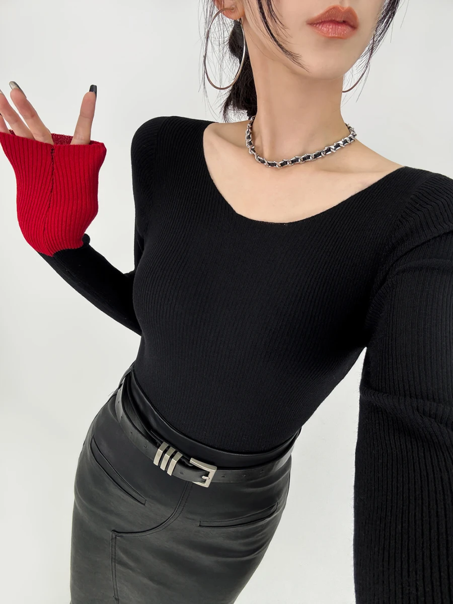 Двойной Z Ретро контрастного цвета с вышивкой на рукавах в тонкую полоску вязаный