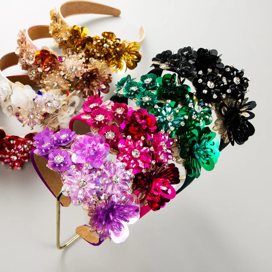 

Новинка, ободок с блестками в виде цветка, роскошные аксессуары для волос для женщин, Модный женский ободок для волос, головной убор для деву...