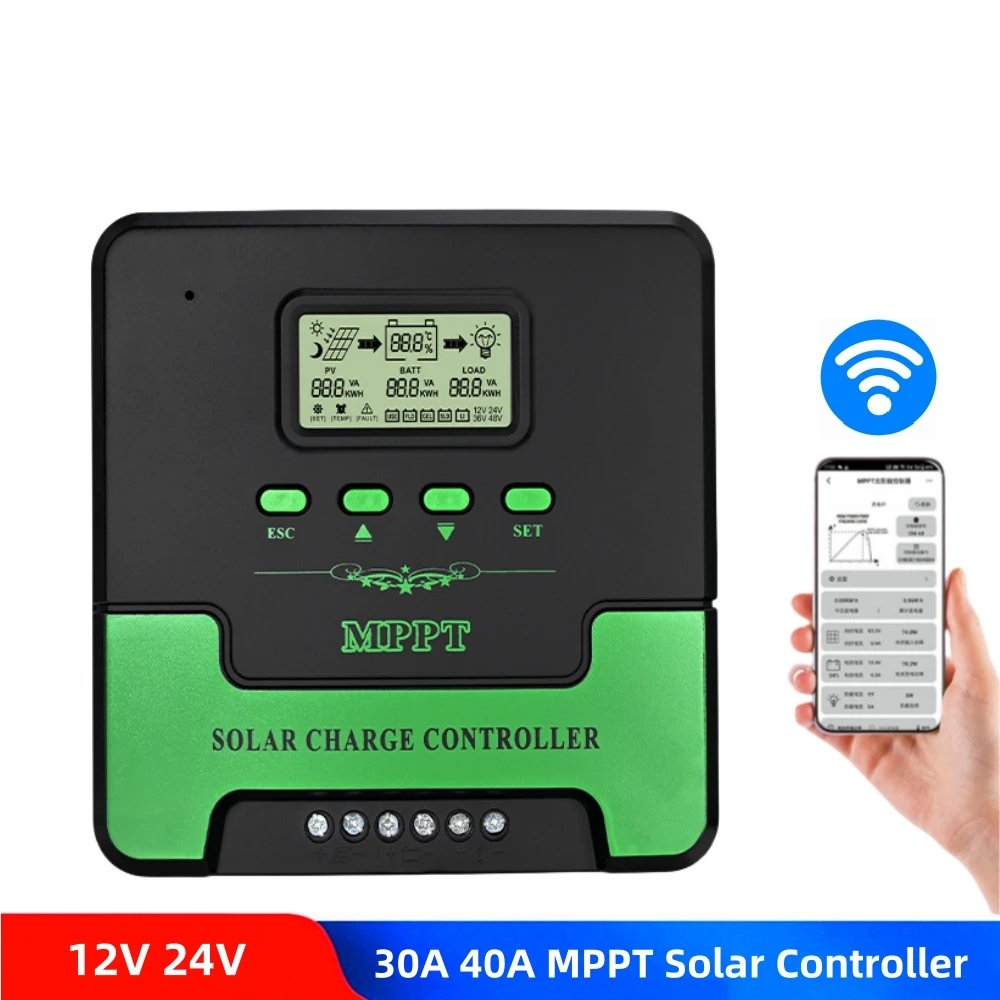 12 В 24 WIFI MPPT контроллер заряда солнечной батареи 30A 40A регулятор системы для