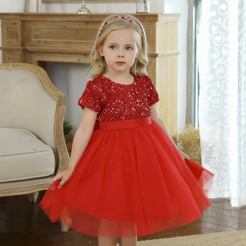 

Girls Princess Dress For Children Elegant Wedding Evening Tulle Sequin Tutu Prom Gown Kids Christmas Birthday Party Clothes 3-8Y