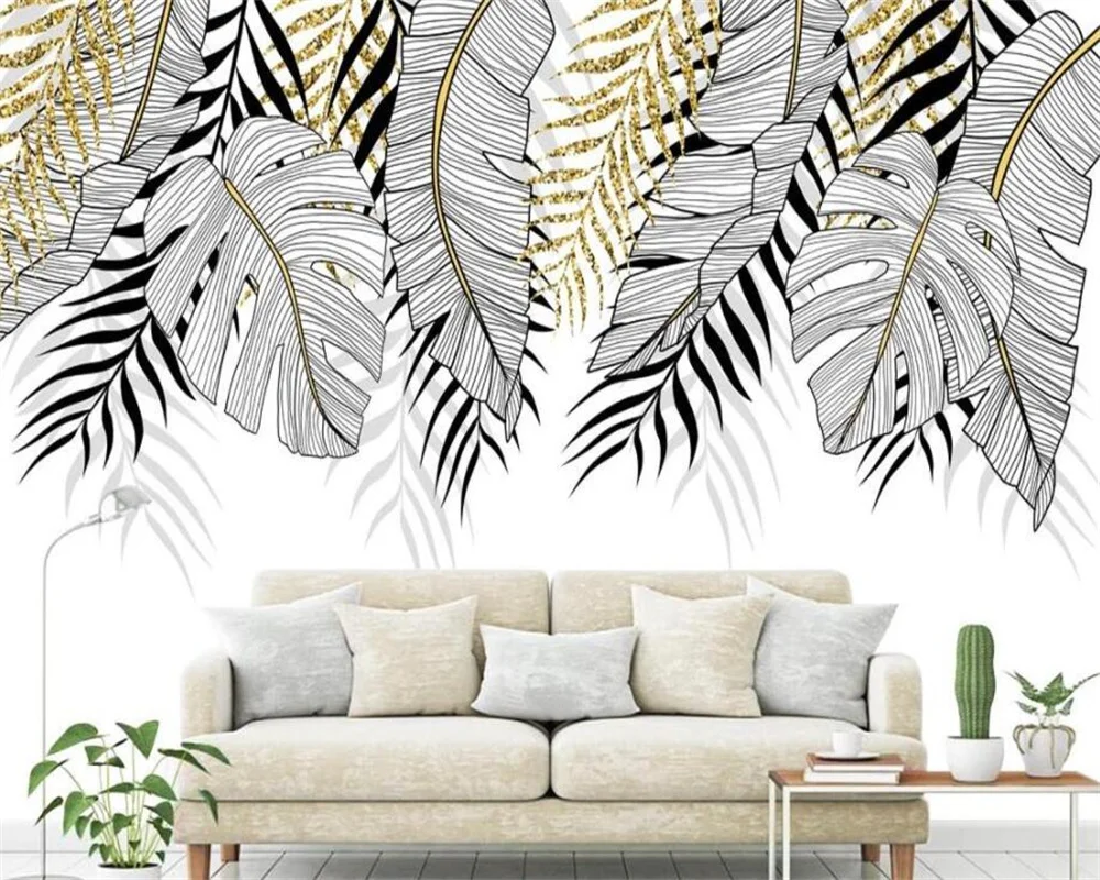 

Custom wallpaper 3d mural обои Nordic hand-painted tropical plants fresh rainforest palm leaf indoor TV background wallpapers