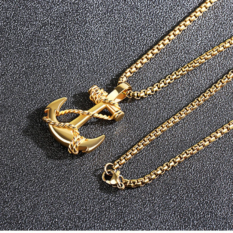 Exquistie Caribbean Pirates Anchor Cross Necklaces for Men Women Pendant Gift Hip Hop Fashion Men Jewelry Anchor Retro Necklaces