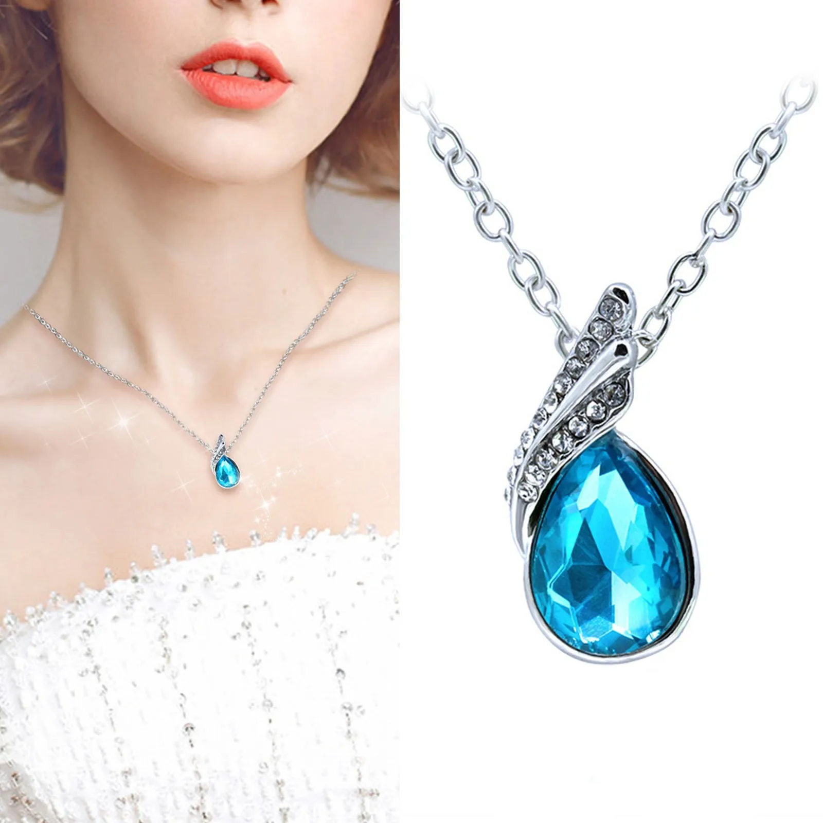 Crystal Necklace Diamond Leaf Clavicle Chain Accessory Pendant Alt Necklace Set Fake Necklace for Women Fake Chain Necklace