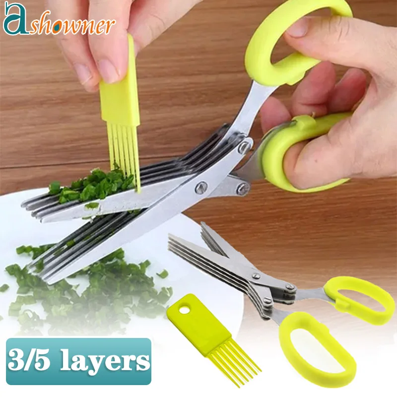 

Multi-functional Stainless Steel 3/5 Layers Kitchen Scissors Pepper Shredded Chopped Scallion Cutter Laver Cut Cooking Tool