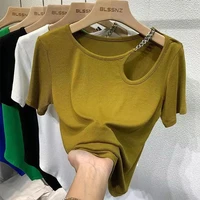 hollowed out ice silk short sleeved t shirt new cotton casual slim top women t shirts p3 749