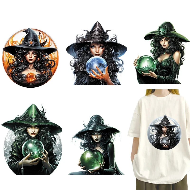 Термонаклейка DTF с изображением таинственной ведьмы и хрустального шара