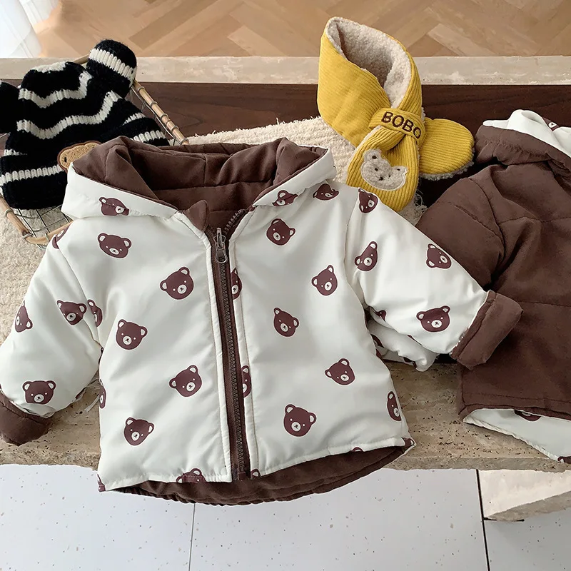 

Kids Baby Boys Girls Winter Hooded Zipper Top Jacket Wearable on Both Sides Children Cute Clothes Coat Padded Warm Girls Coat