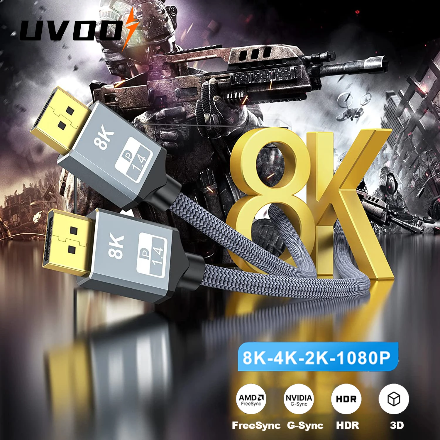 8K DisplayPort Cable DP1.4 8K@60Hz 4K@240Hz HBR3 HDR10 32.4G