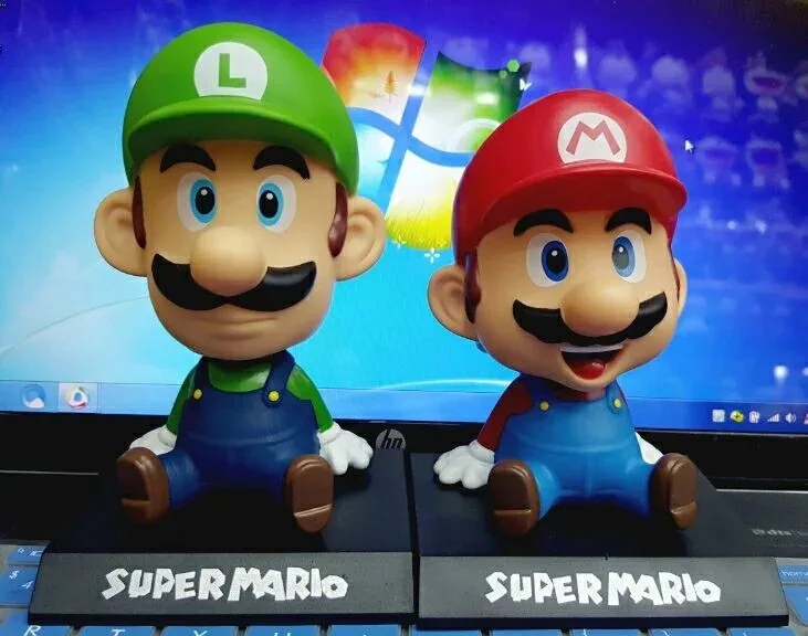 

Super Mario Bros Luigi Cartoon Spring Model Toys Anime Figure Desktop Decoration Car Ornament Shaking Head Dolls X-mas Kids Gift