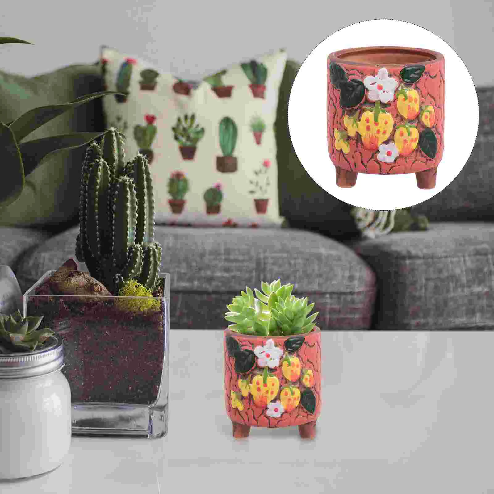4Pcs Planters Ceramic Basin Succulent Flower Pots Home Accessories