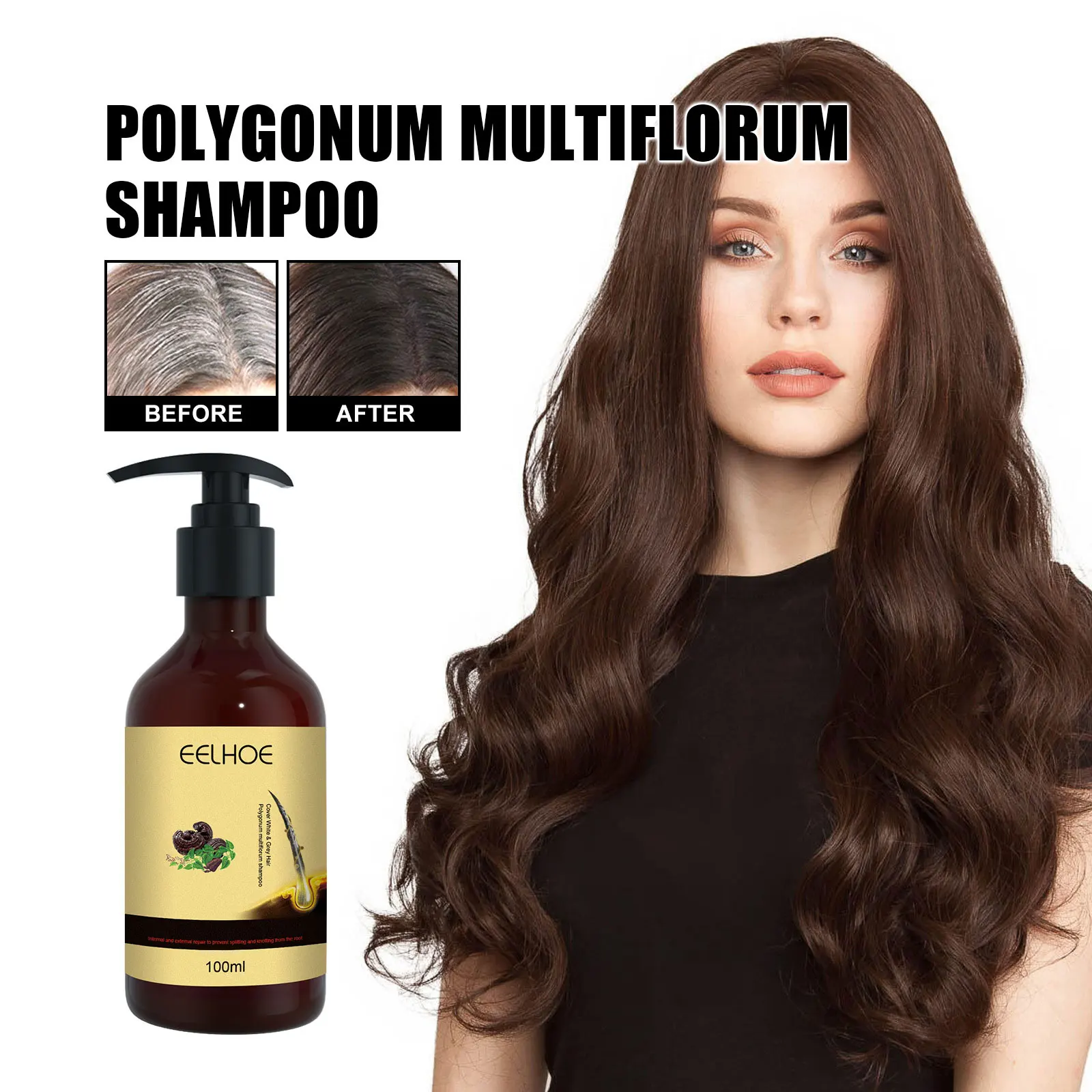 

Эффективный шампунь для затемнения волос Polygonum Multiflorum, 100 мл, восстанавливающий цвет волос, против перхоти, против зуда для мужчин, женщин, му...
