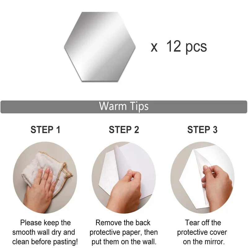 12 шт. большие 3D шестигранные зеркальные настенные наклейки съемные