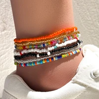 7pcsset summer handmade bohemia beaded ankle bracelets for women elastic ankle bracelet on the leg foot beach jewelry bijoux