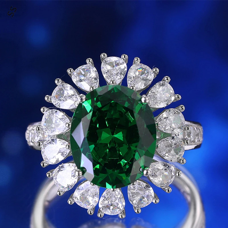 

Luxury Design Round Water Drop Women Newest Emerald Ring Female Style Hand Jewelry