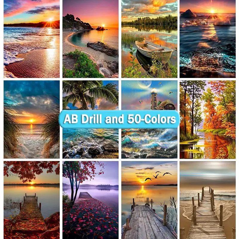 

Алмазная живопись, 50 цветов, «сделай сам», 5D, морской пейзаж, вышивка крестиком AB, вышивка, пейзаж, мозаика, картины стразы, Декор