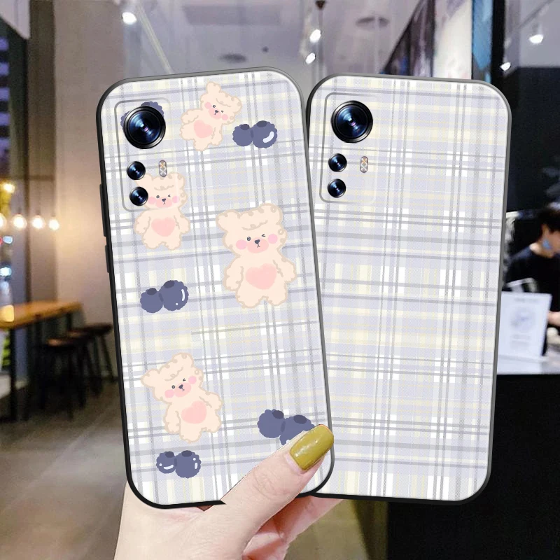 

Grape Bear Lattice Phone Case For Xiaomi Mi 11 Lite 11 Shell For Redmi Note 11 Pro 10 5G 11T 4G Liquid Silicone Cover Funda