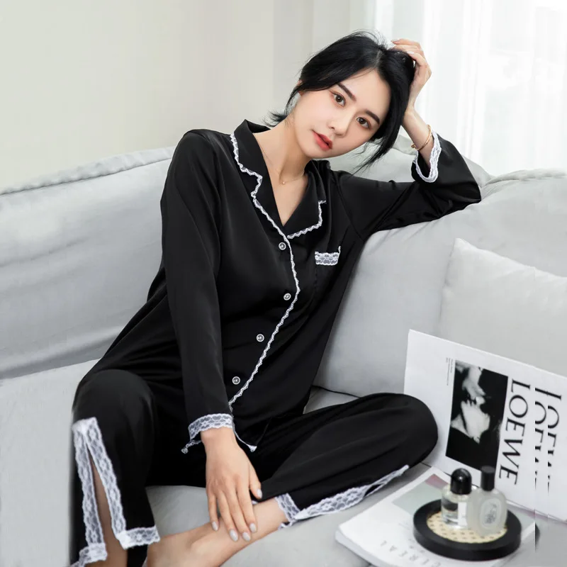 Ice And Snow Silk99%New Pajamas Women's Spring And Autumn Summer Thin Ice Silk High-grade Home Clothing