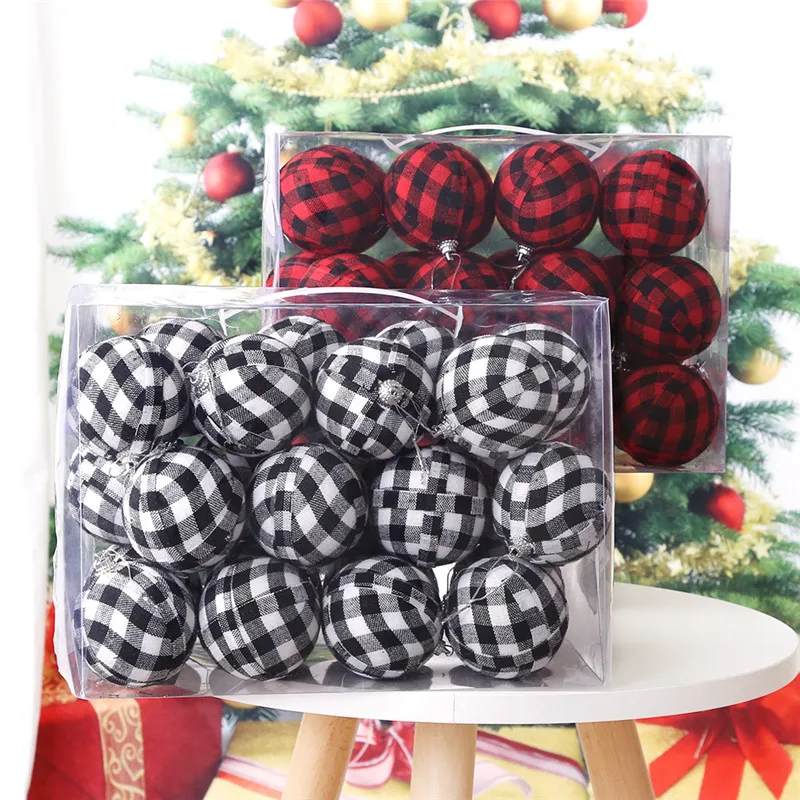 

24pcs Christmas Ball Ornament 7CM Christmas Decoration Plaid Ball Christmas Ball Set Christmas Tree Decorations Pendant Navidad