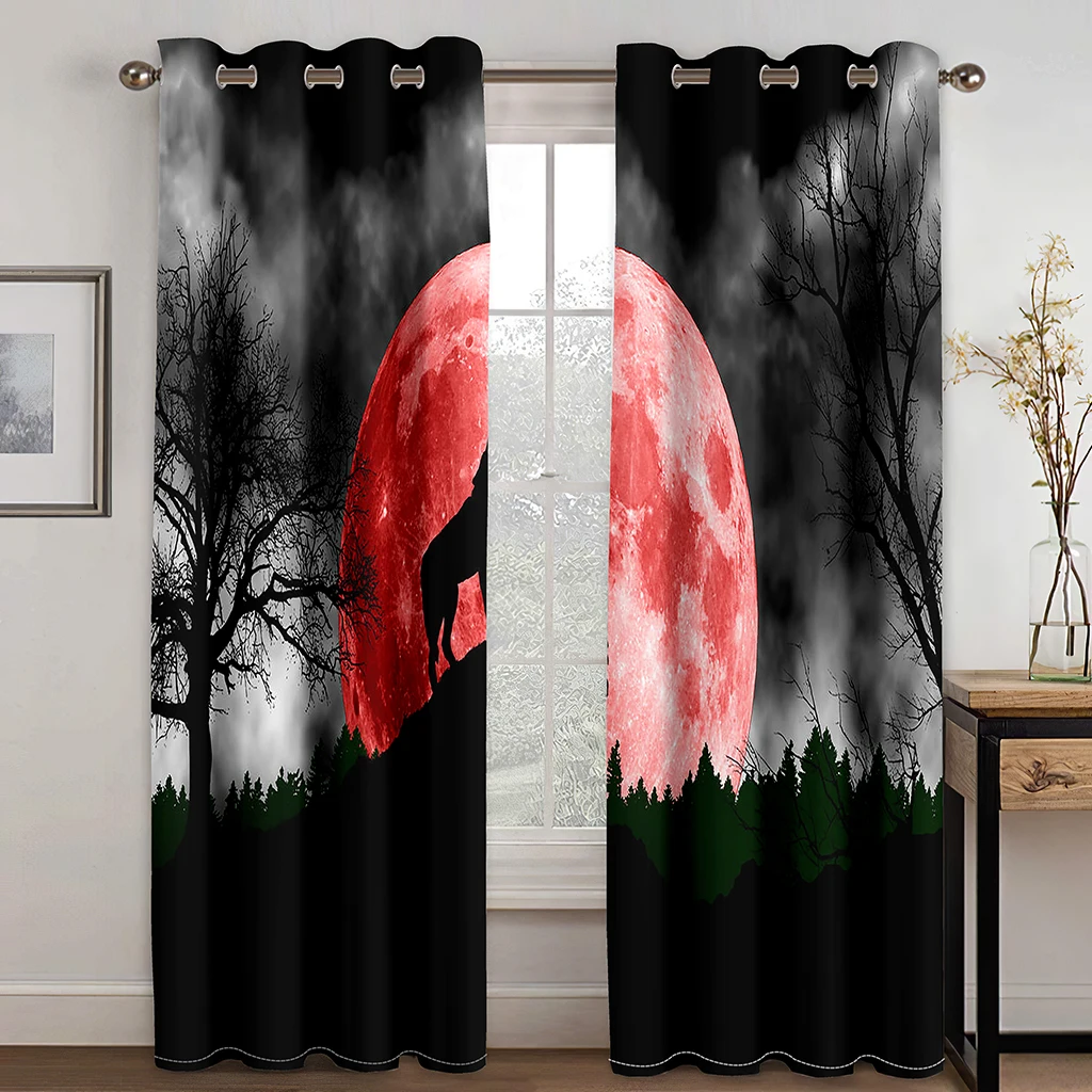 Японские аниме черные красные шторы с принтом лунного дракона современный стиль