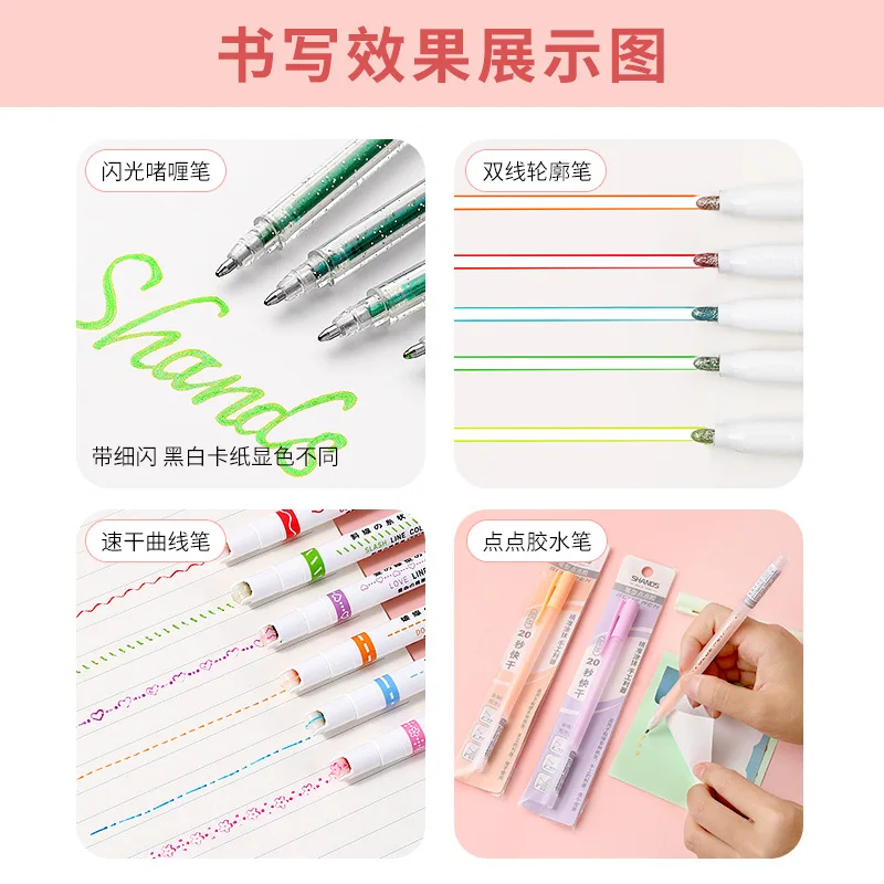 

Curve Pen, Fluorescent Marker Pen, Fine Wavy Pen, Linear Pen, Student With Color Hand-Copied Newspaper Note-Taking Pen