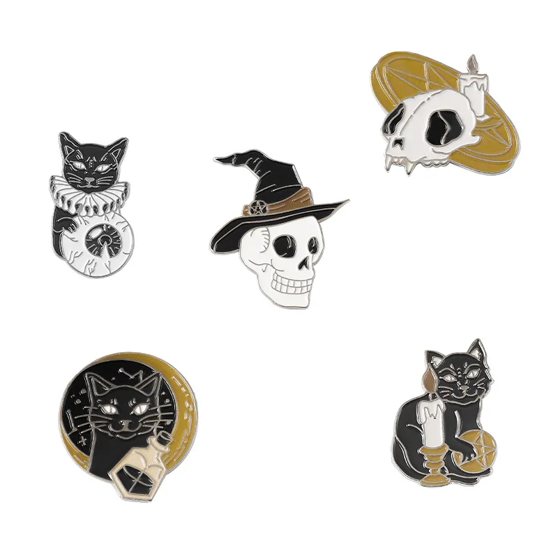 

Punk Gothic Style Cat Duke Enamel Pins Witch Skull Skeleton Eye Candle Brooches Lapel Badges Dark Punk Gothic Jewelry Gift for
