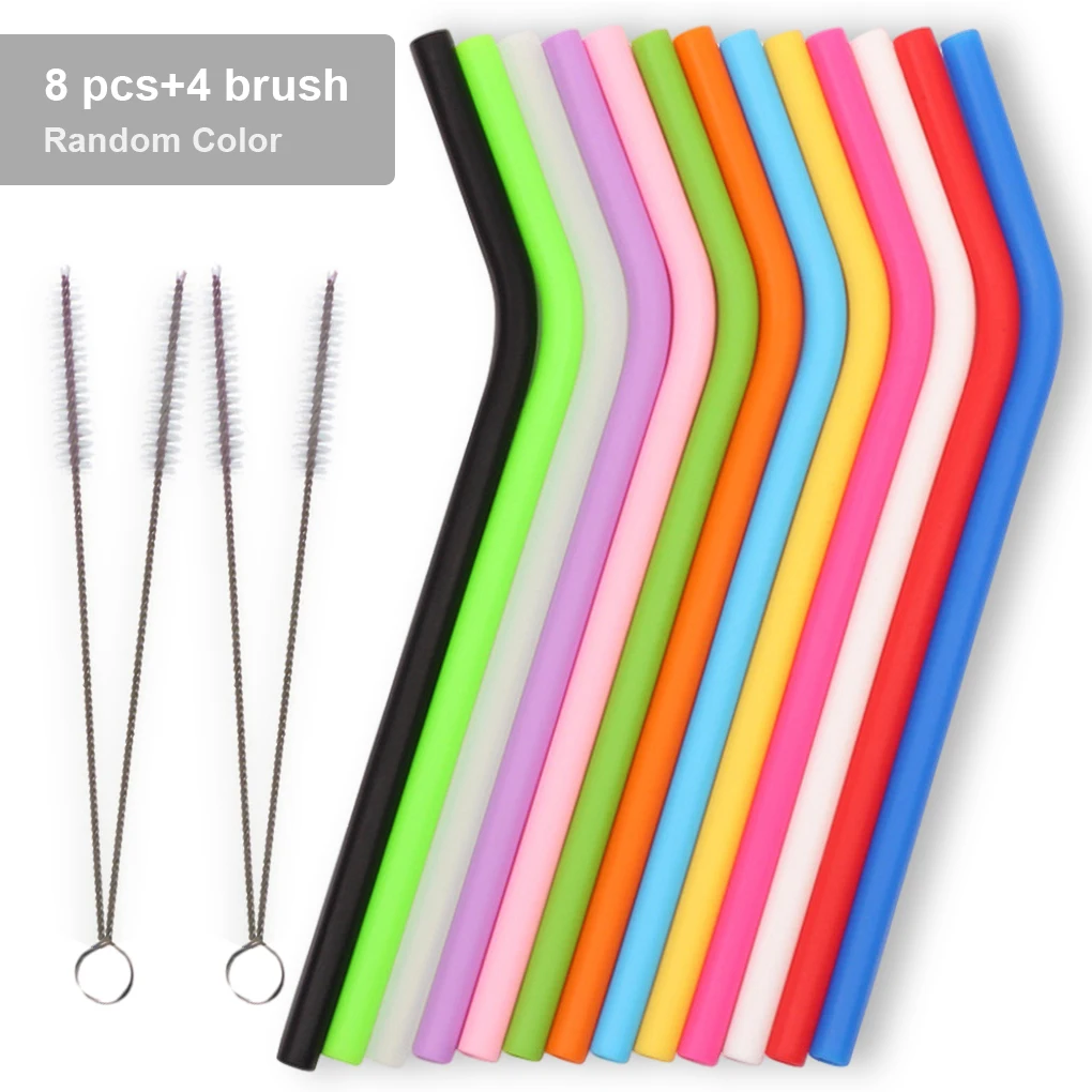 

Silicone Straws Drinking Juice Milkshake Wide Flexible Straw Kids Kitchen Gadgets Color Random Straw Set with Brushes