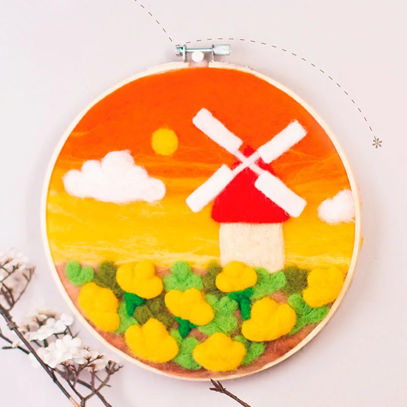 

20x20cm DIY Wool Felting Painting With Embroidery Frame Flowers Picture Wool Painting Picture Needle Handicrafts For DIY Gift