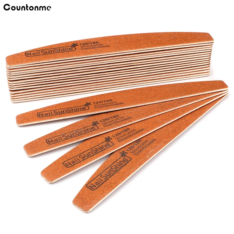 

10Pcs/Lot Professional Curved Nail Files Wooden Buffer 120/180 Grit Double Sided Block Polishing Wood Grinding Sticks Nail File