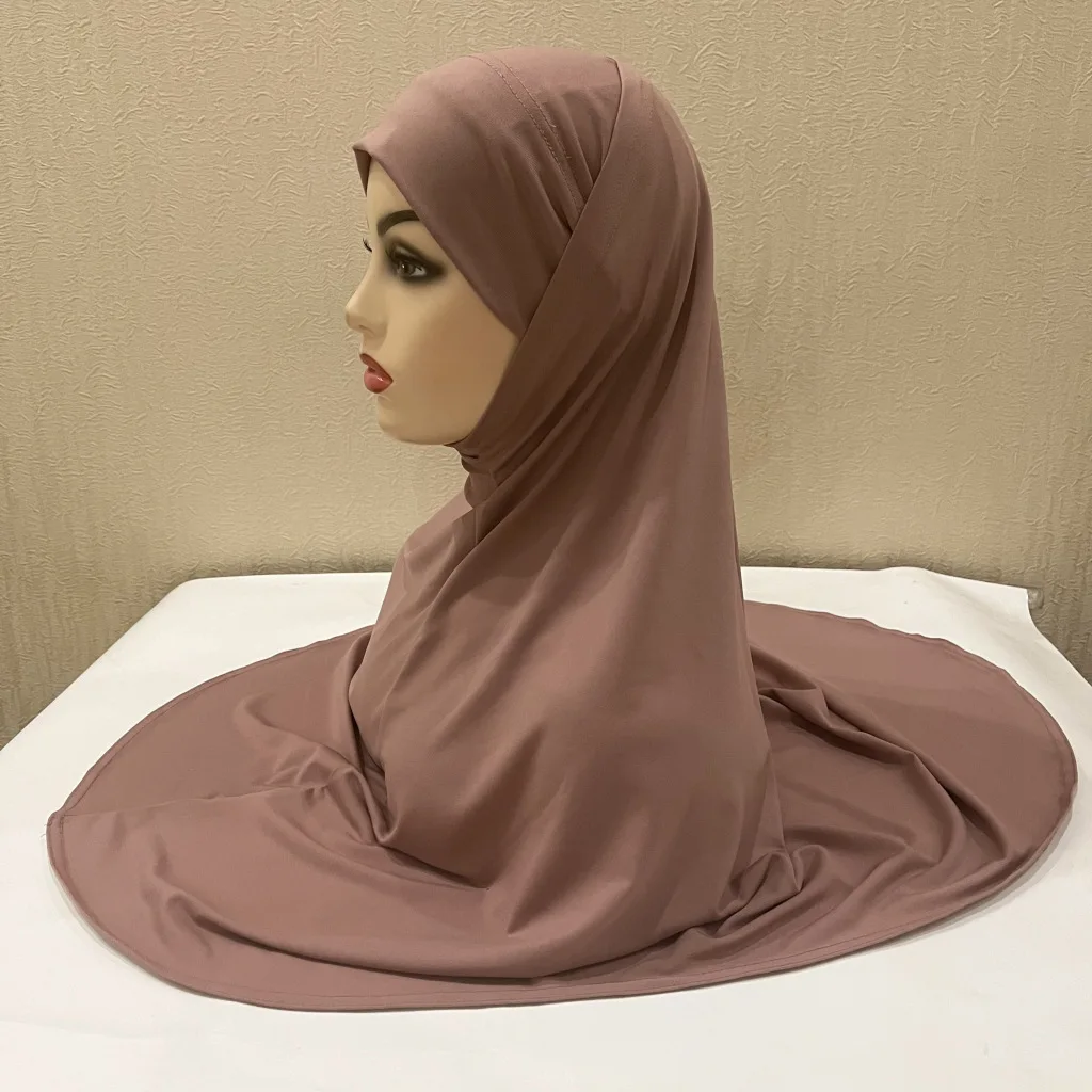 Plain Two-Piece Large Size Muslim Hijab With Inner Chin Part Women Amira Pull On Ready To Wear Top Quality