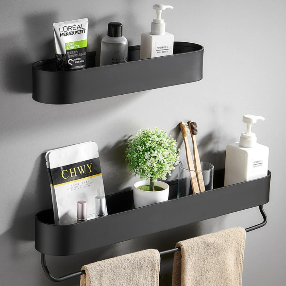 

Bathroom Wall Shelf Aluminum Shampoo Rack With Towel Bar Rustic Home Decor Storage Rack Shelves Holder For Bedroom Kitchen Spice