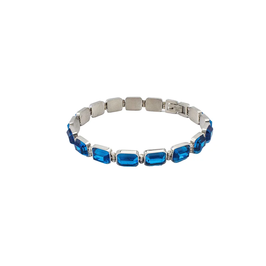 

Korean Style Blue Color Glass Tennis Bracelets For Women Charm 316l Stainless Steel Biker Jewelry Cheap Items With Free Shipping