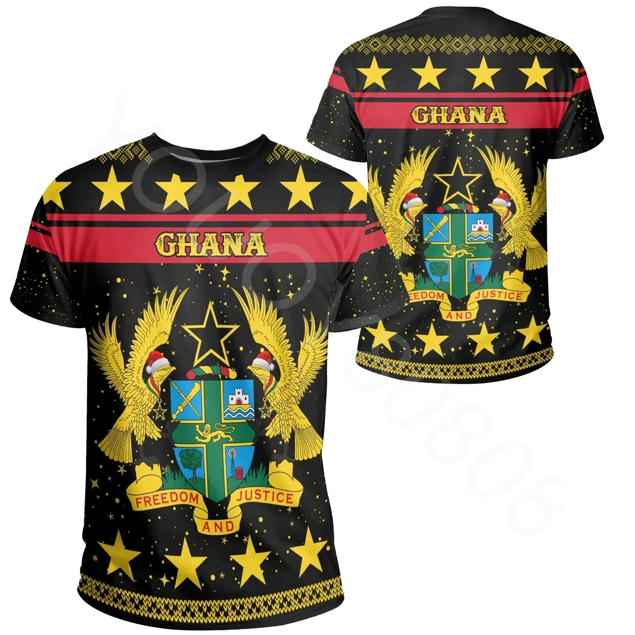 

Men's Casual Loose Short Sleeve African Summer Short Sleeve Harajuku Print O Neck T-Shirt - Ghana Christmas T-Shirt