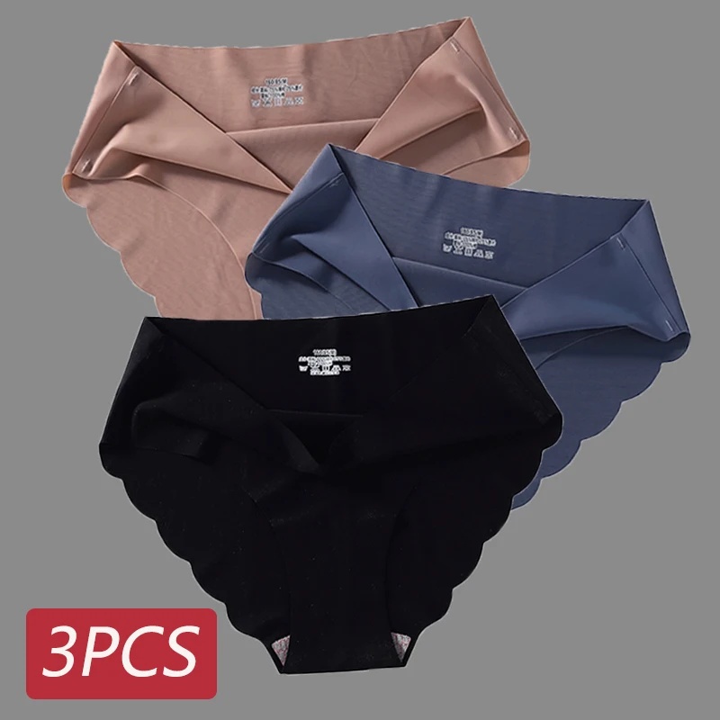 

3PCS Seamless Silk Panties Women Underwear Sexy Female Underpants Briefs Woman Lingerie Underwear Ice Silk M-XL
