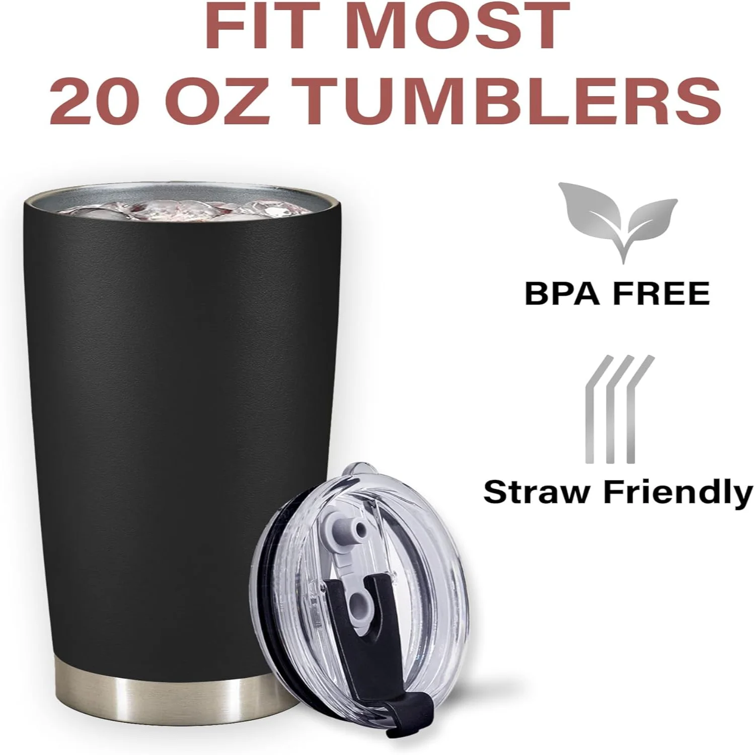 Lid for 20oz Stainless Steel Tumbler Travel Cup Fits Rambler and more Tumblers Spill Splash Resistant Covers 20 Ou